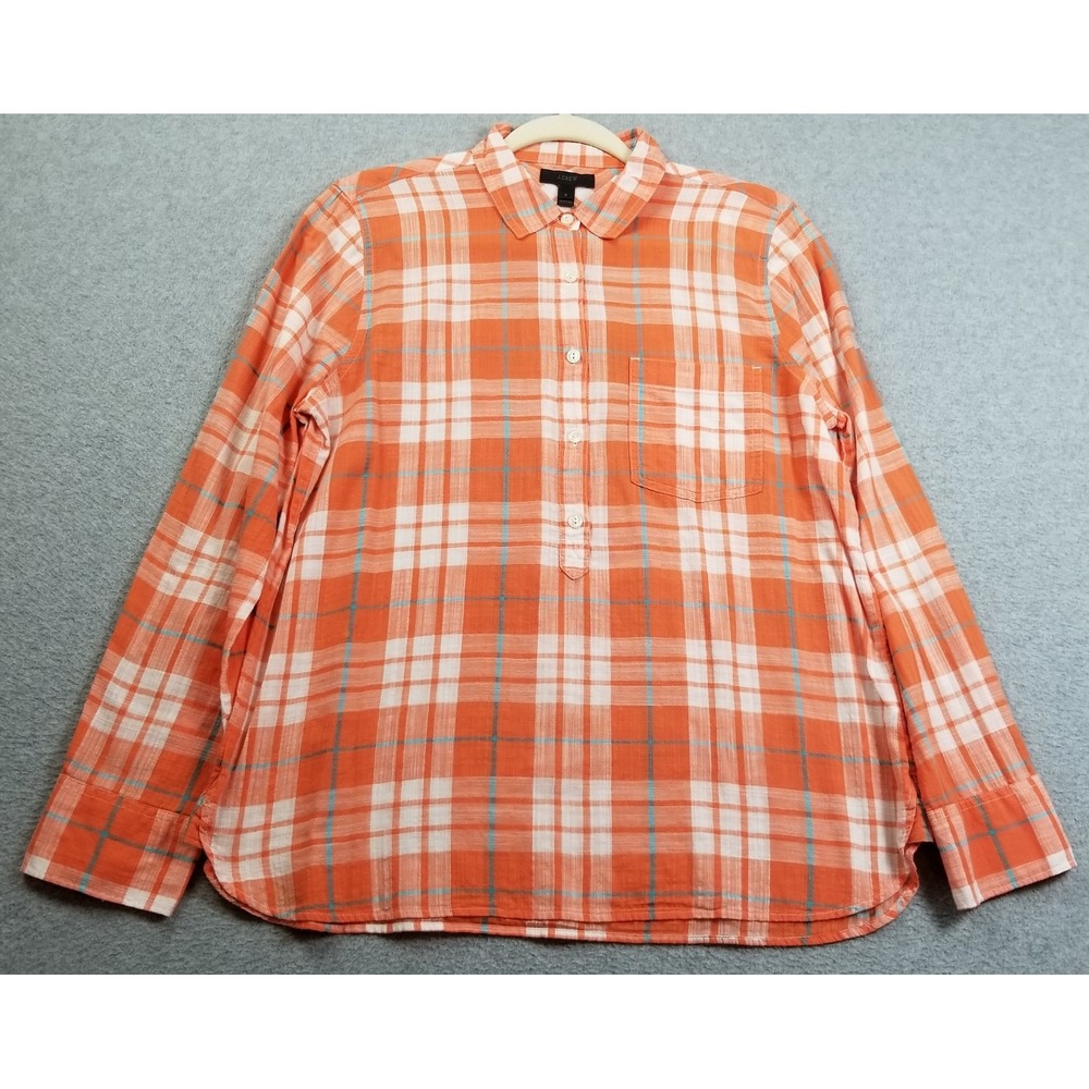 J.CREW Tunic Top Women's 6 Plaid Long Sleeves Popover Shirt Preppy See Through